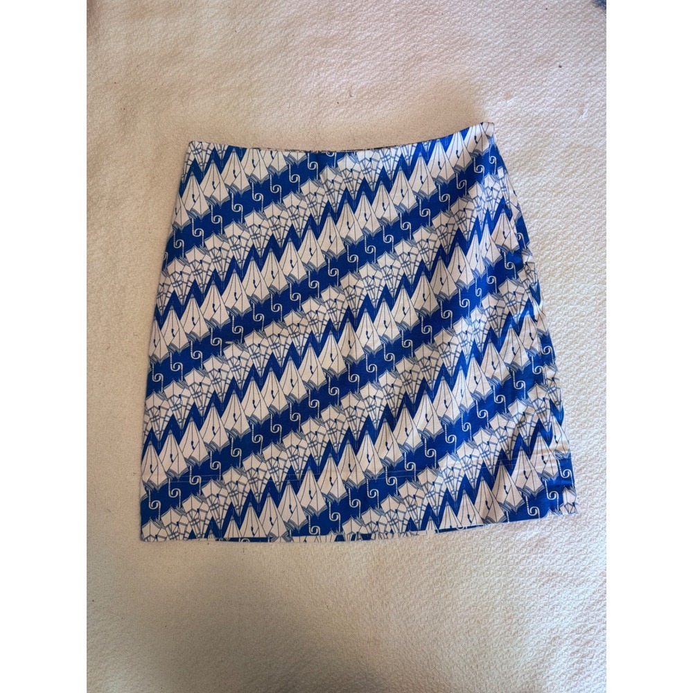 Talbots Petites Blue White Geometric Abstract Print A-Line Mini Skirt 8P